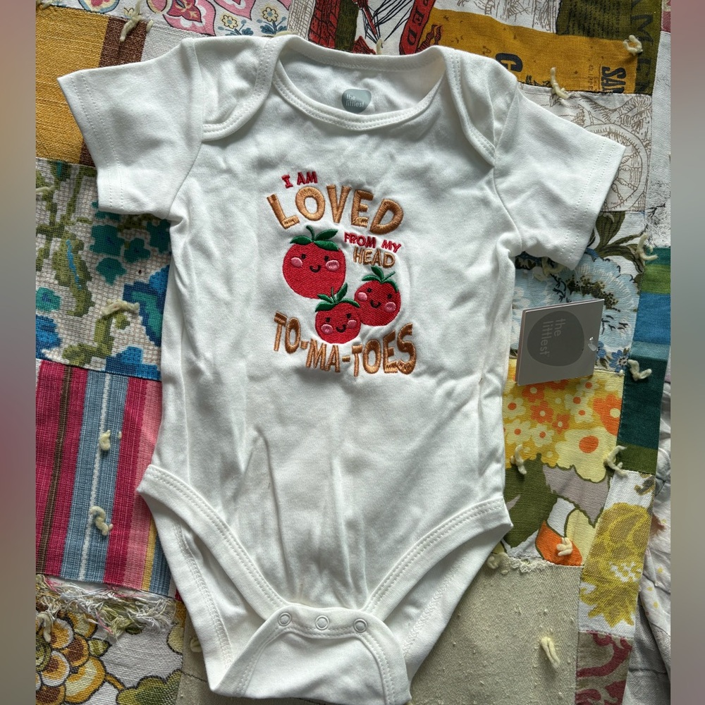 White Baby Onesie with Tomato Print